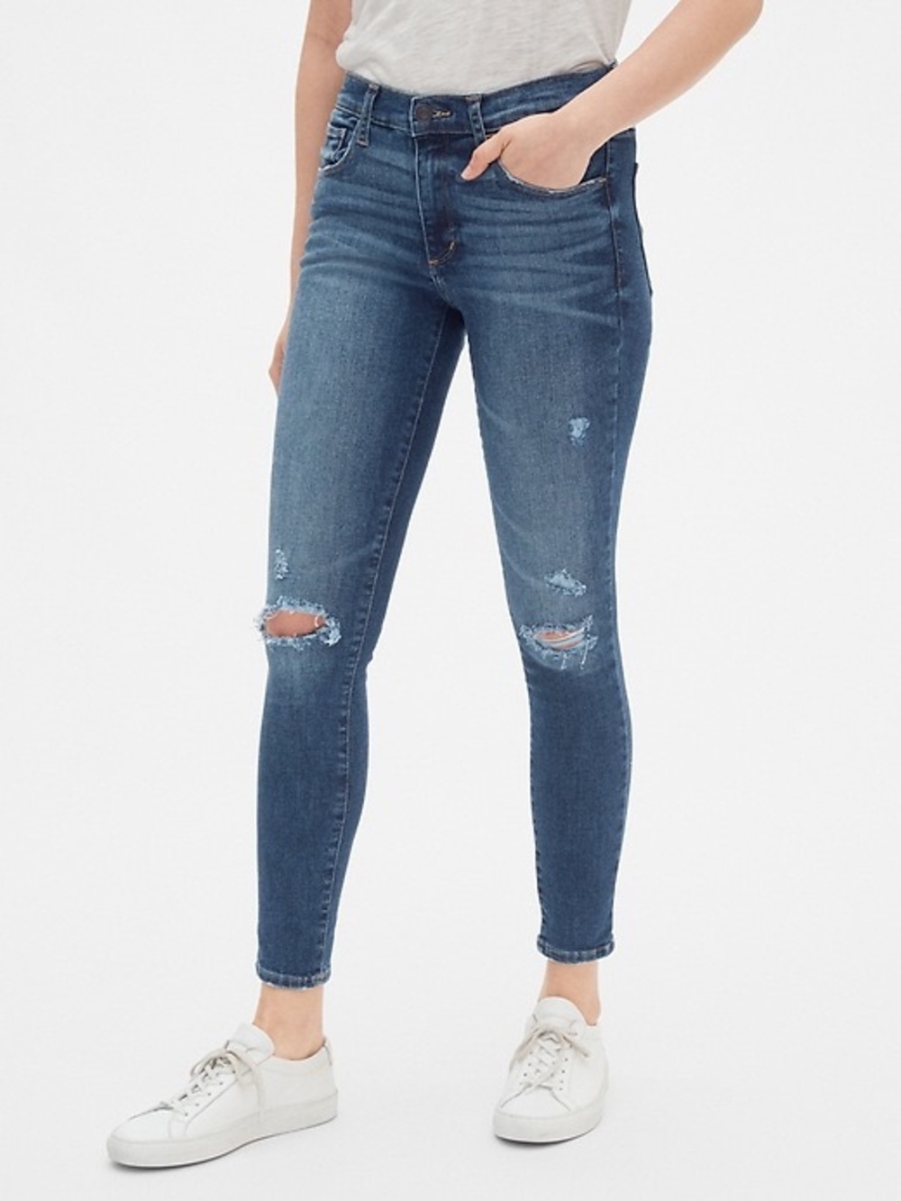 GAP Distressed Skinny Jeans in Medium Wash Denim